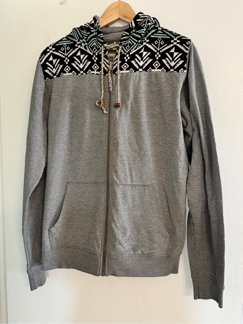 Howler Brothers Gray Zip-Up Hoodie with Black & Mint Aztec Yoke